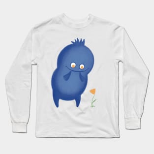 Cute blue monster with yellow flower Long Sleeve T-Shirt